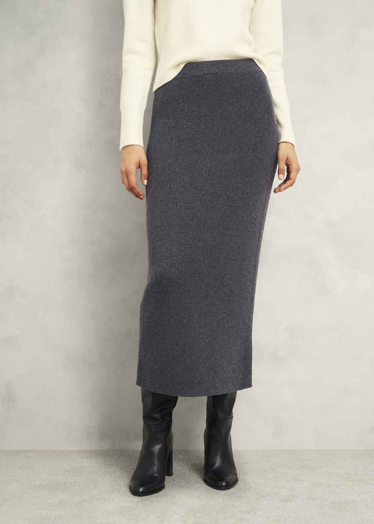 Gaskell Co-Ord Wool Cotton Skirt, Dark Grey Marl, hi-res