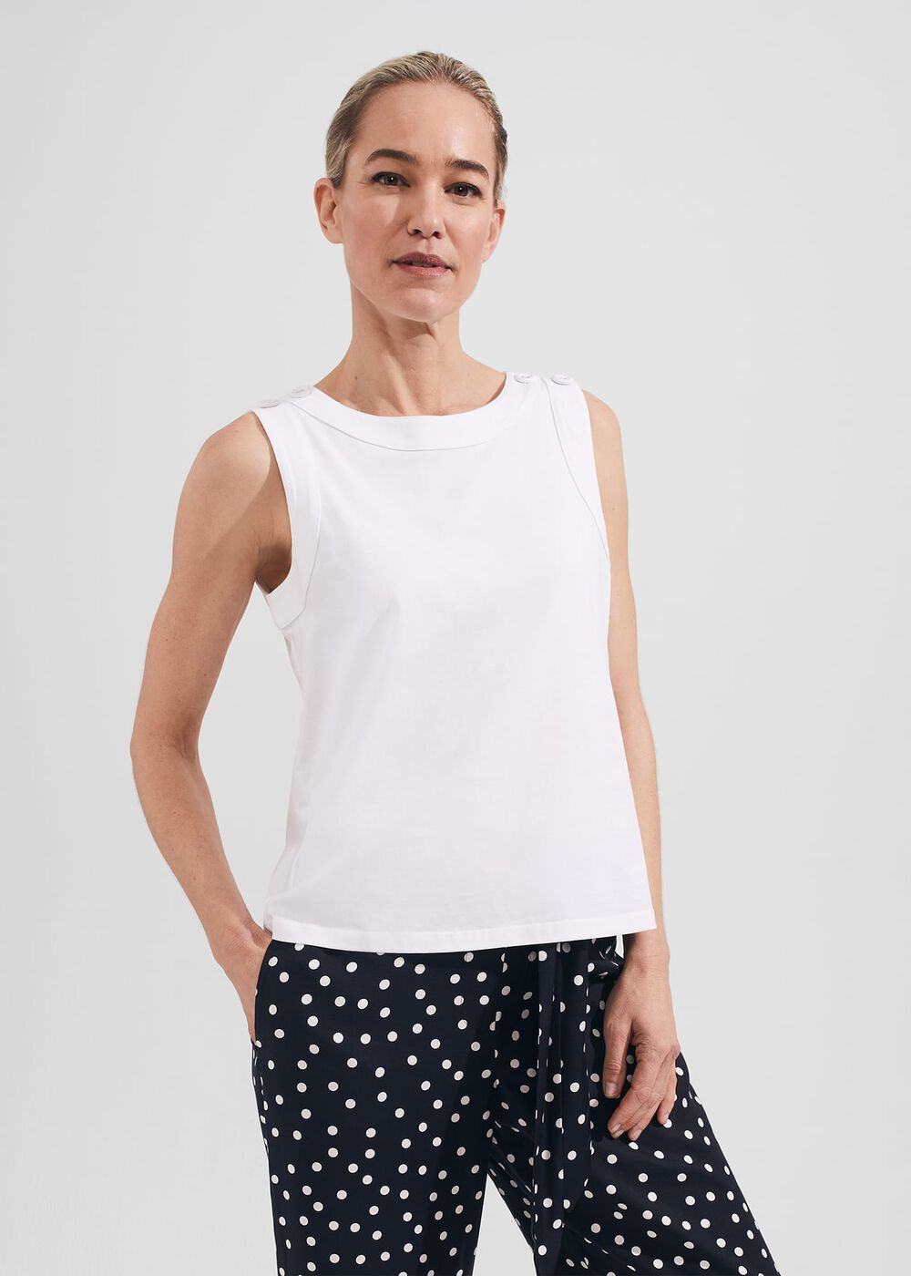 Maddy Cotton Sleeveless Top, White, hi-res