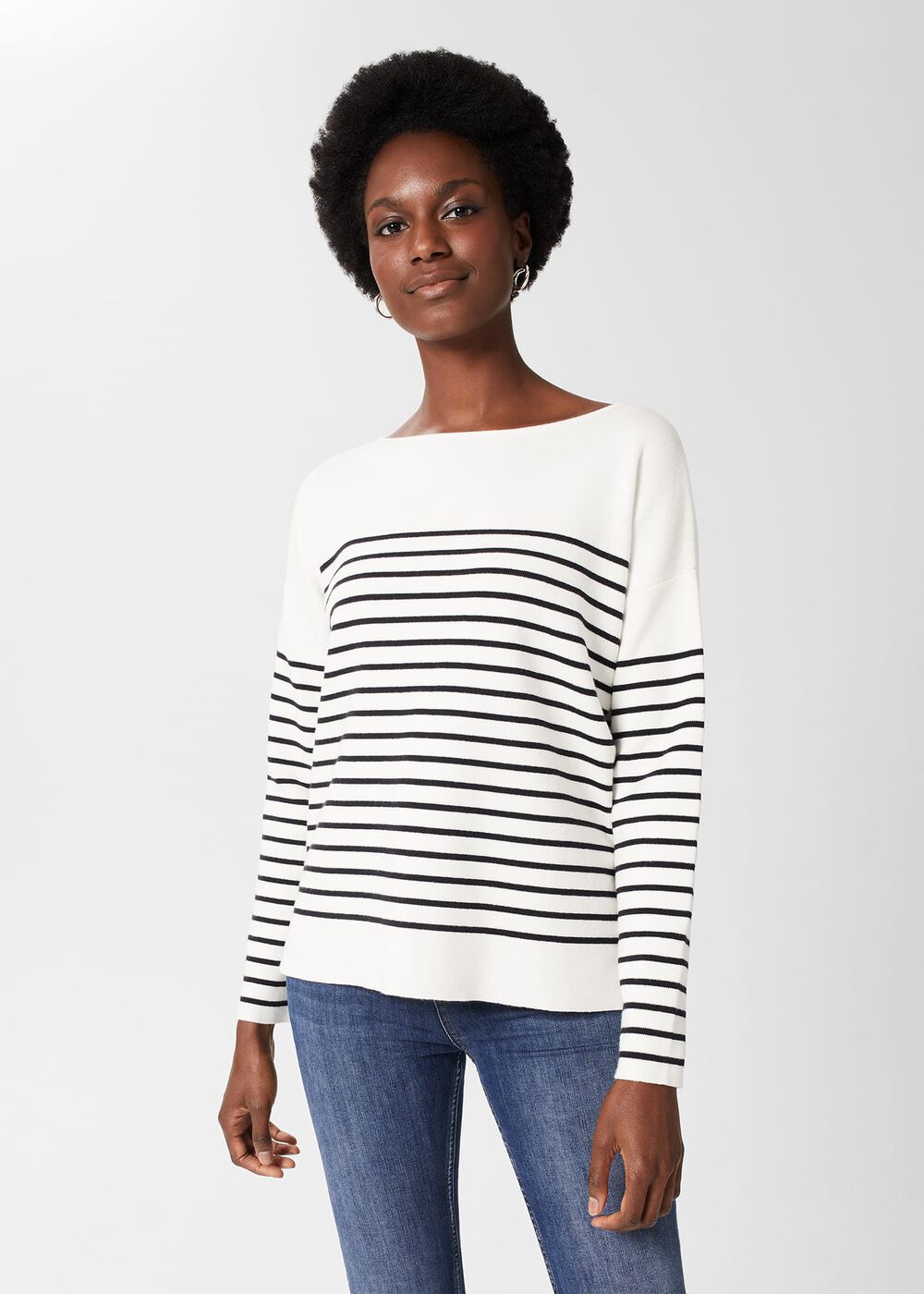Petra Cotton Striped Sweater, Ivory Navy, hi-res