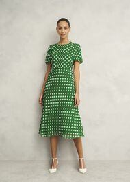 Petite Dorothy Spot Dress, Green Ivory, hi-res