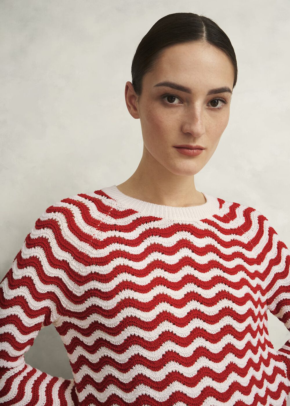 Lulu Cotton Sweater , Red Ivory, hi-res