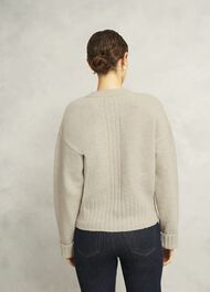 Oatmeal Freya Crew Neck Button Knitted Cardigan, Oatmeal Marl, hi-res