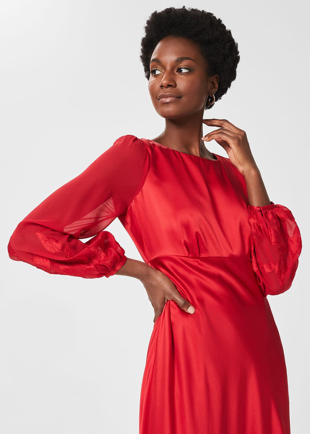 Lenora Silk Fit And Flare Dress, Poppy Red, hi-res