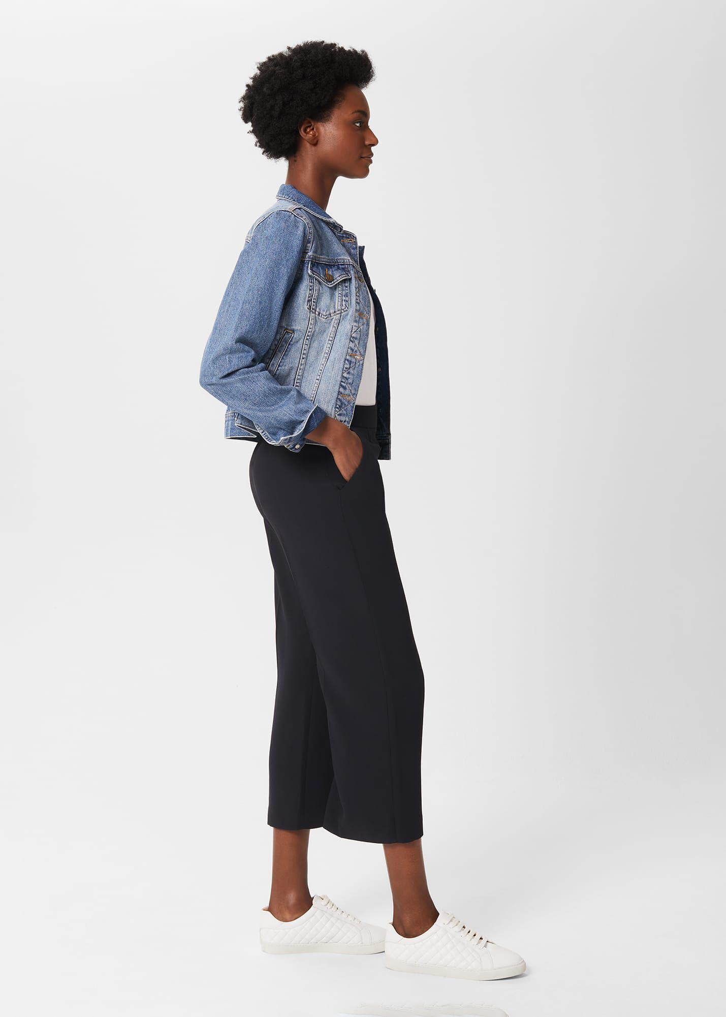Buy Navy Wide Leg Cropped Trousers 18  Trousers  Argos
