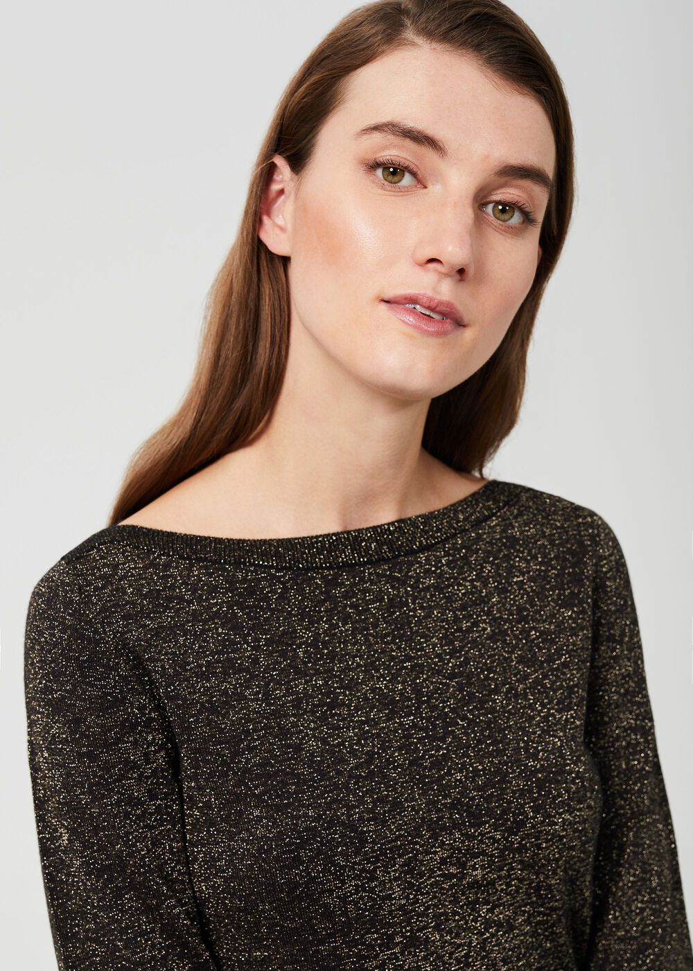 Anika Boatneck Sparkle Jumper, Gold Black, hi-res