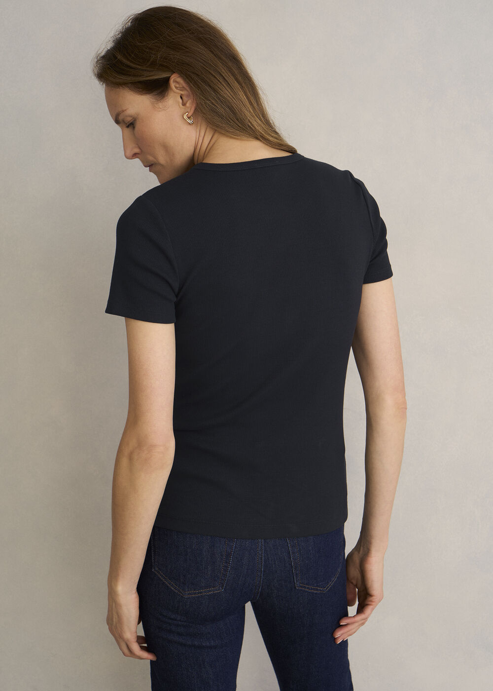 Eva Ribbed T-Shirt, Hobbs Navy, hi-res
