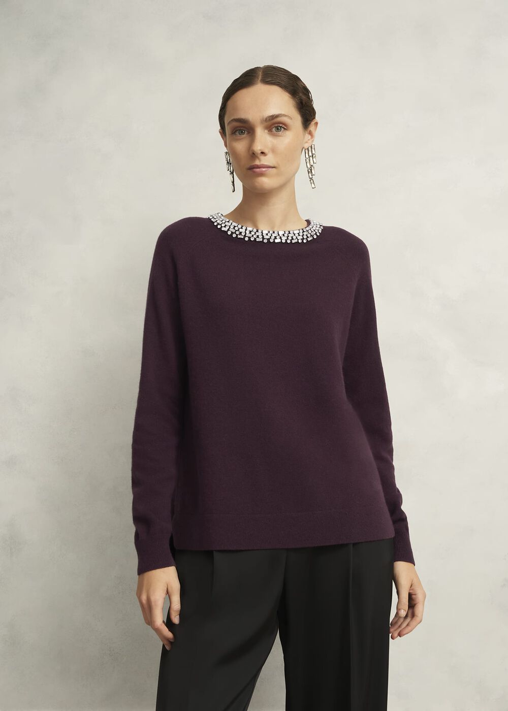 Sherry Wool Blend Gem Detail Sweater, Malbec Purple, hi-res