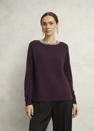 Sherry Wool Blend Gem Detail Sweater, Malbec Purple, hi-res