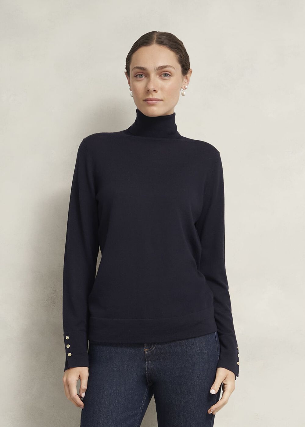Lara Merino Rollneck Sweater, Navy, hi-res