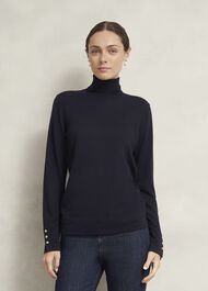 Lara Merino Rollneck Sweater, Navy, hi-res