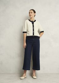 Emily Cotton Cardigan, Ivory Navy, hi-res