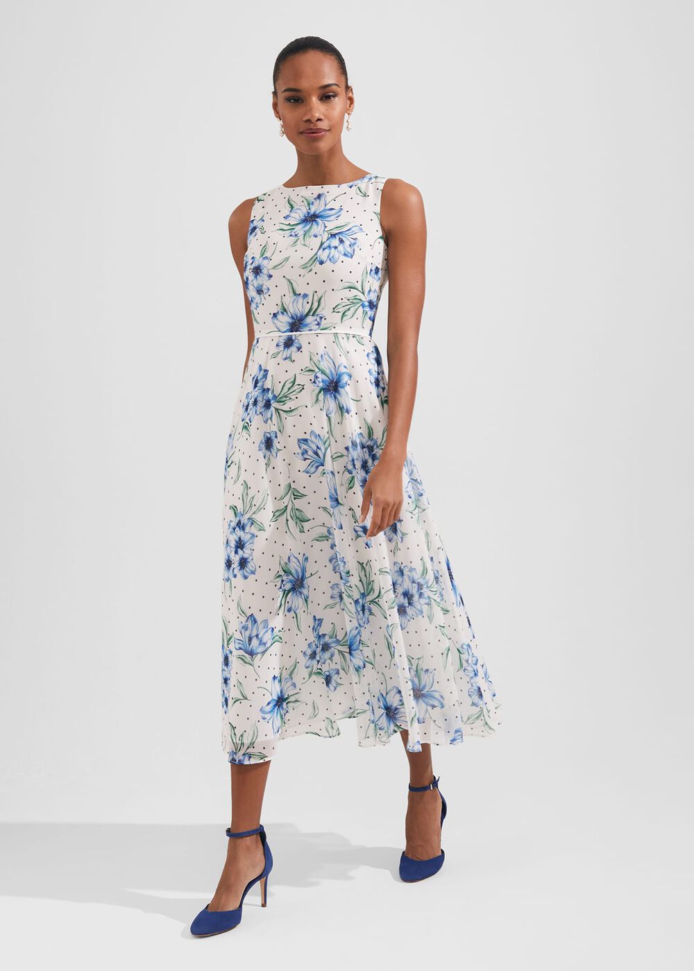 Carly Floral Midi Dress, Ivory Multi, hi-res