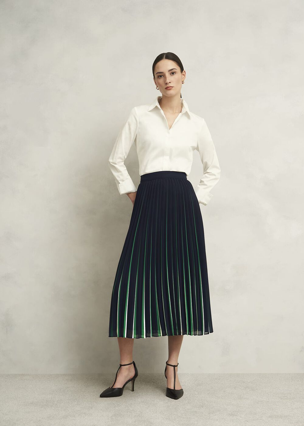 Vida Pleated Skirt, Navy Green, hi-res