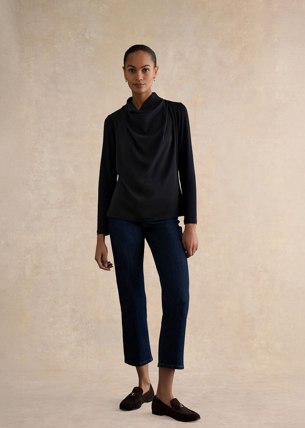 Arielle Cowl Neck Long Sleeve Blouse, Hobbs Navy, hi-res