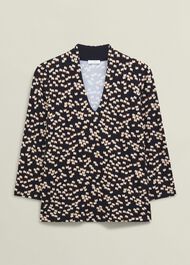 Navy Aimee Printed V Neck 3/4 Sleeve Top, Navy Ivory, hi-res