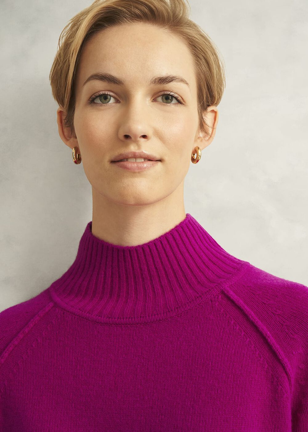 Pink Lorraine Wool Blend Turtle Neck Knitted Sweater, Magenta Pink, hi-res