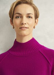 Pink Lorraine Wool Blend Turtle Neck Knitted Sweater, Magenta Pink, hi-res