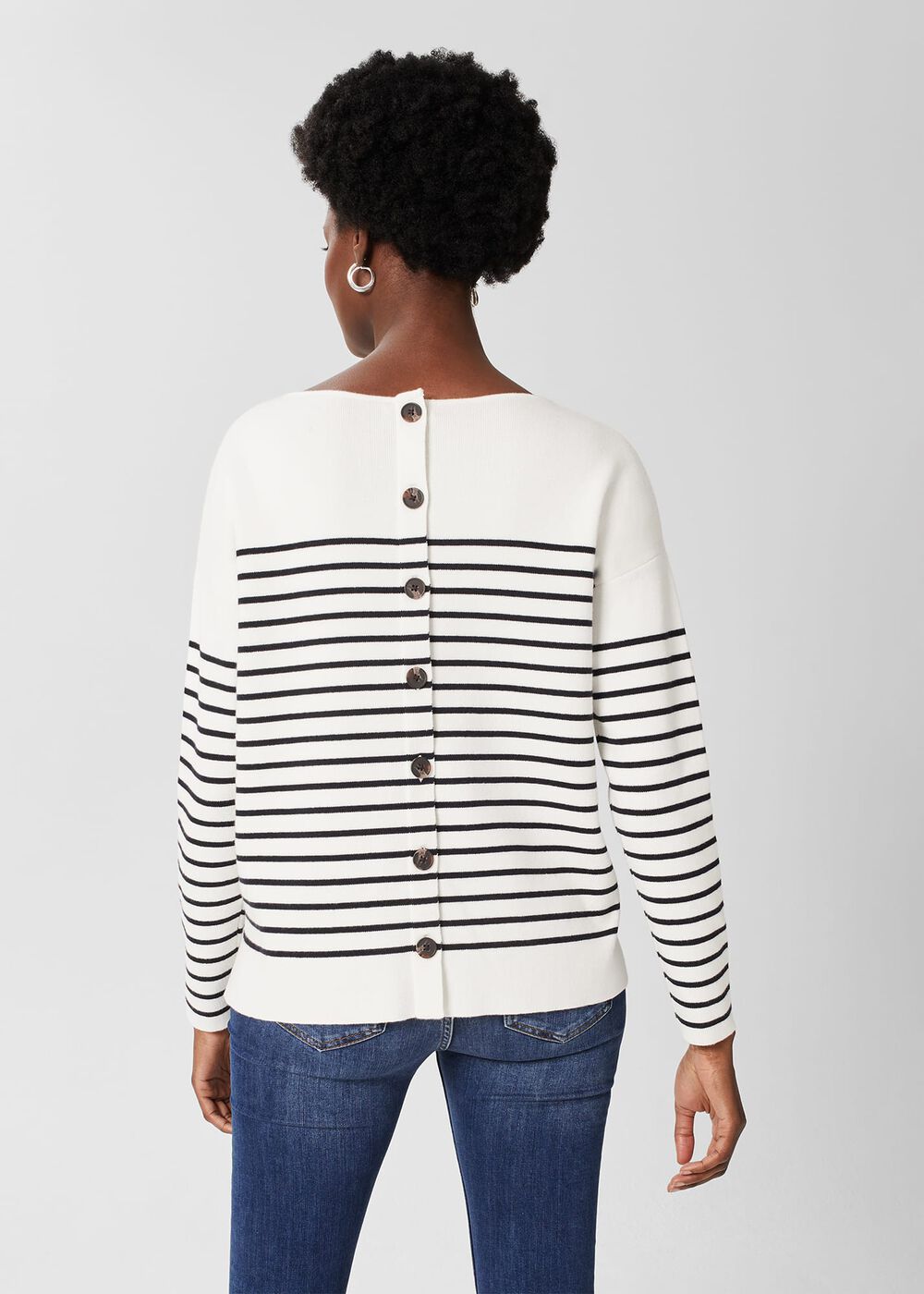 Petra Cotton Striped Sweater, Ivory Navy, hi-res