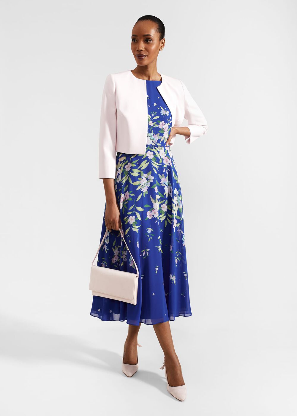 Carly Floral Midi Dress, Blue Multi, hi-res