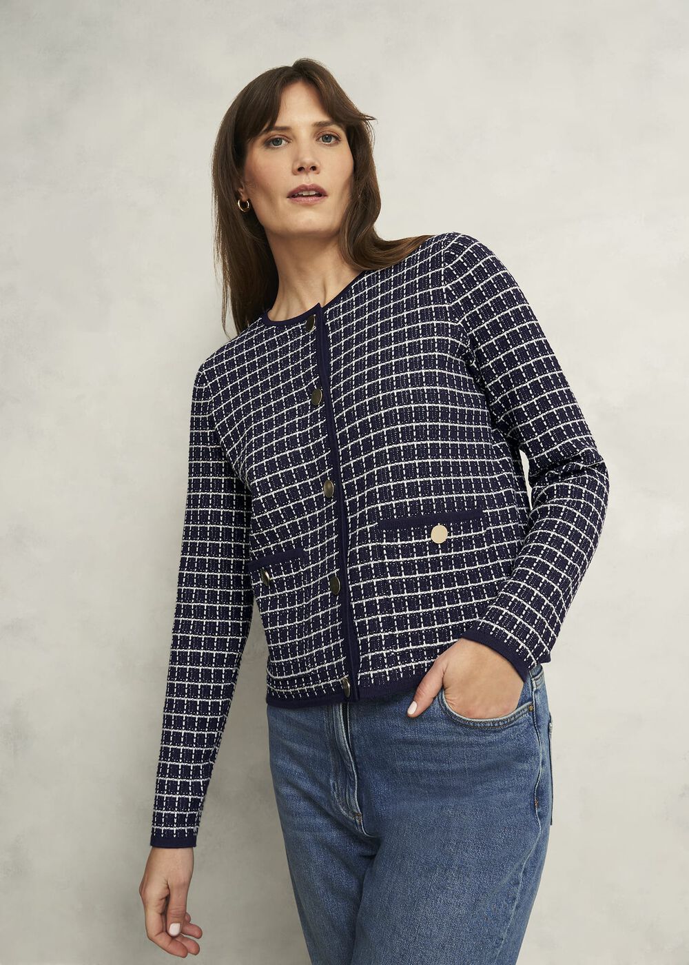 Enya Knitted Jacket, Midnight Ivory, hi-res
