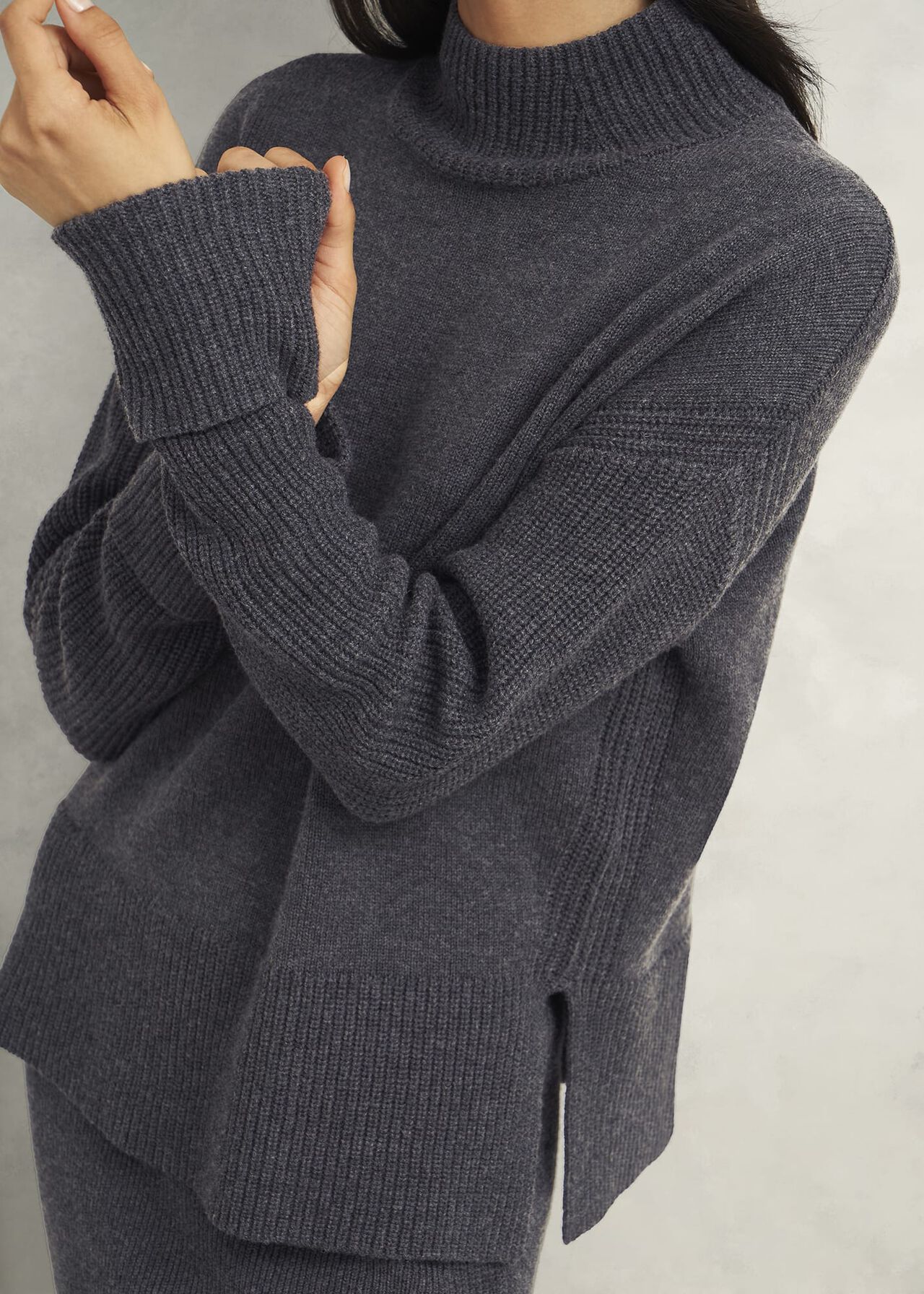Gaskell Co-Ord Wool Cotton Sweater, Dark Grey Marl, hi-res