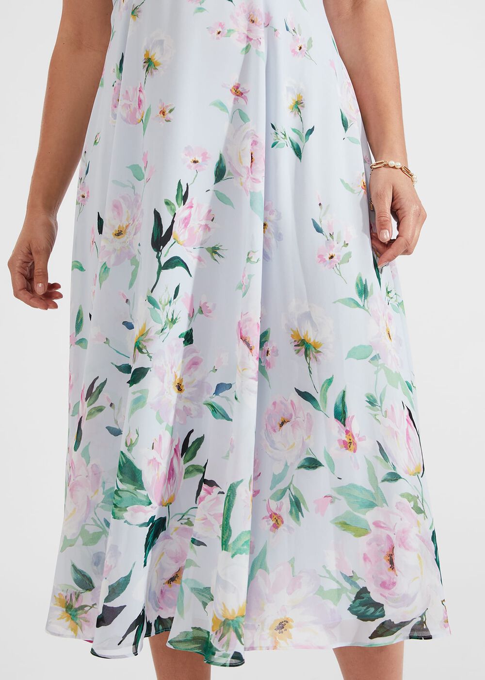 Petite Carly Floral Midi Dress, Pale Blue Multi, hi-res