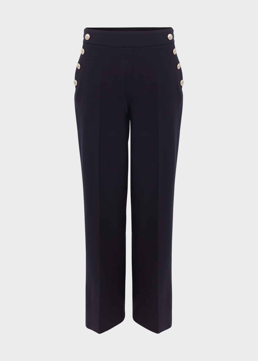 Hana Wide Leg Cotton Blend Trousers, Navy, hi-res