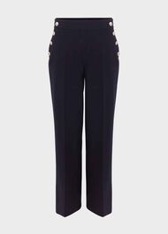 Hana Wide Leg Cotton Blend Trousers, Navy, hi-res