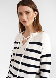 Danica Cotton Sweater, Ivory Navy, hi-res