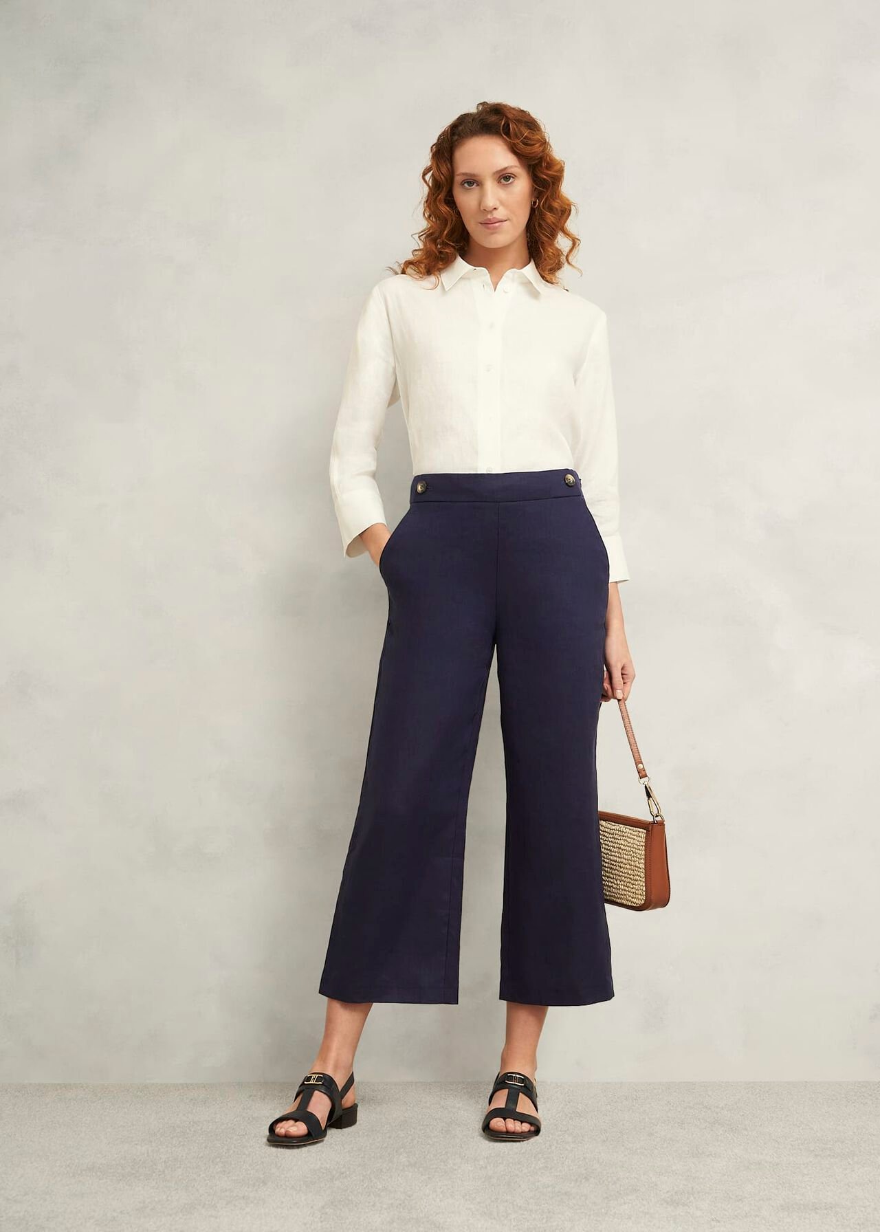 Josephine Linen Pants, True Navy, hi-res