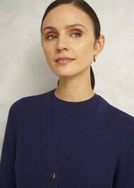 Navy Yasmin Merino Wool V Neck Cardigan, True Navy, hi-res