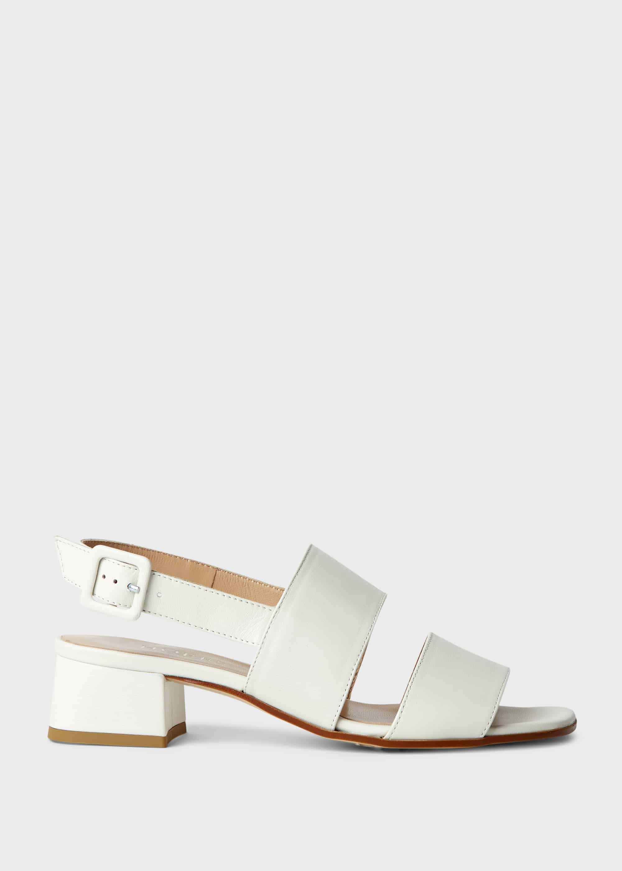 white leather block heels