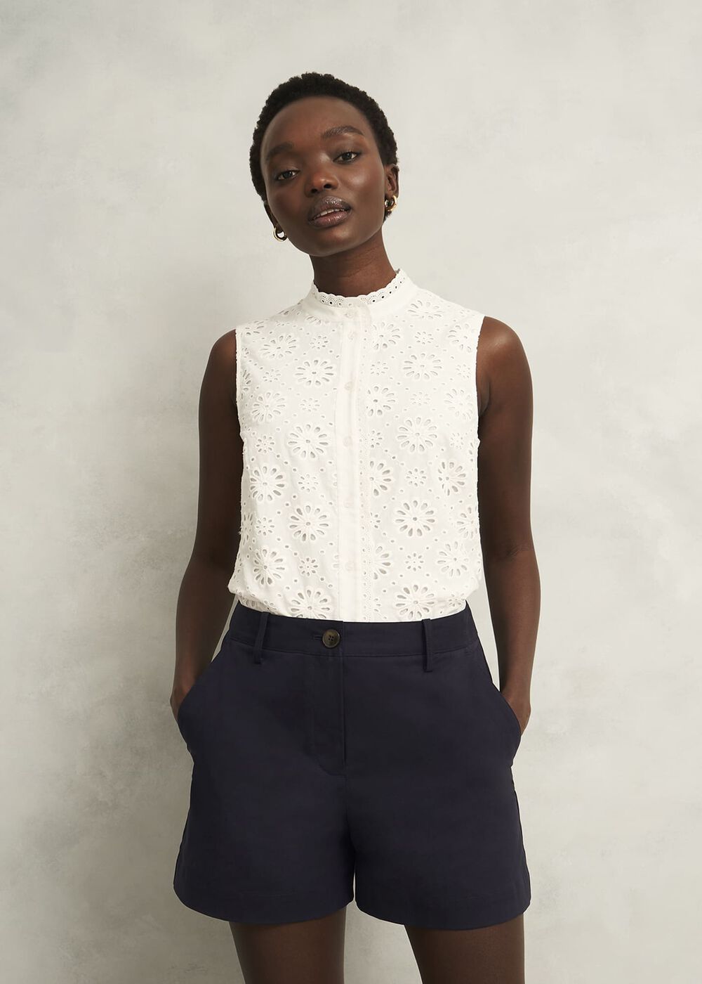 Reena Cotton Shorts, Navy, hi-res