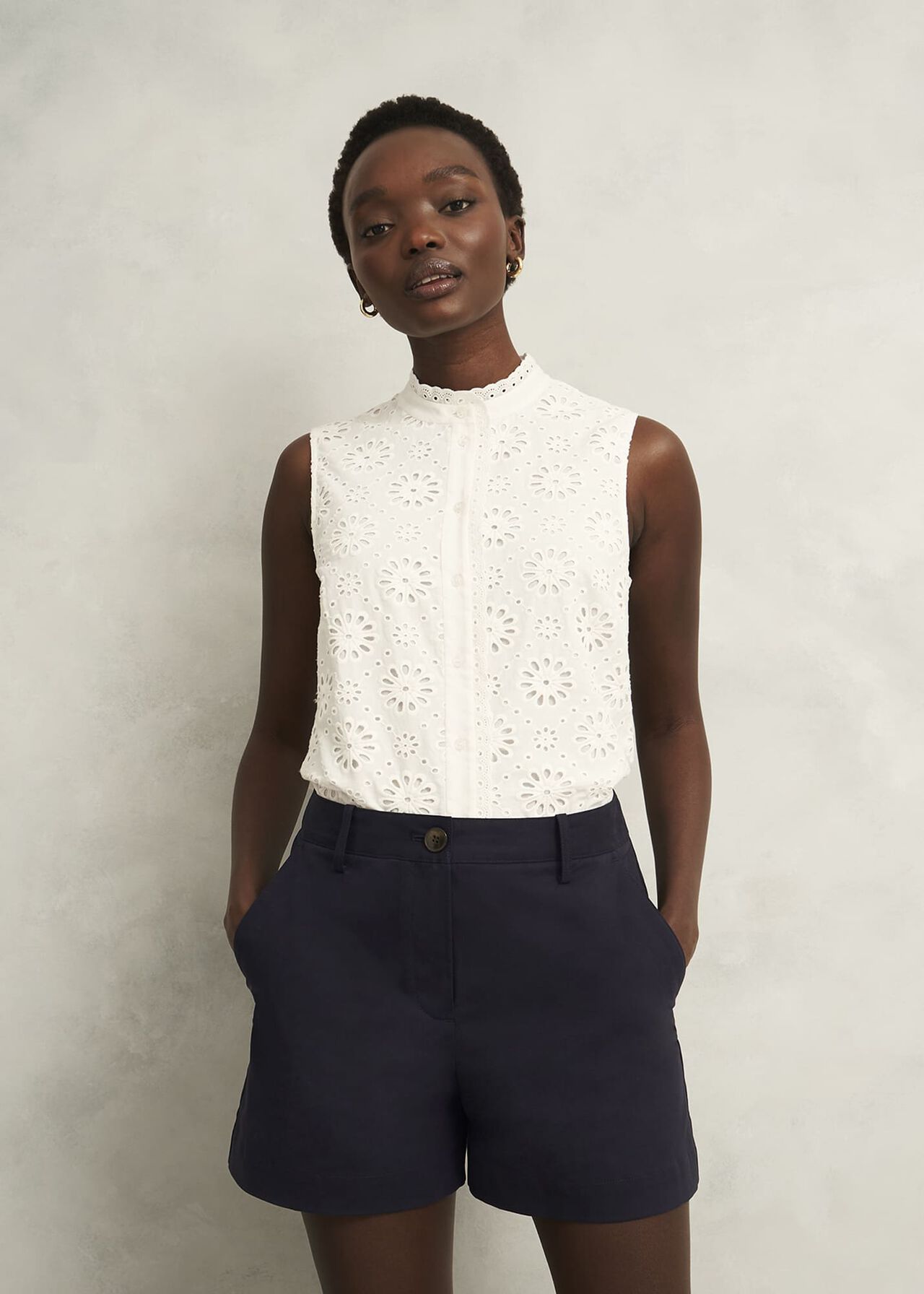 Reena Cotton Shorts, Navy, hi-res