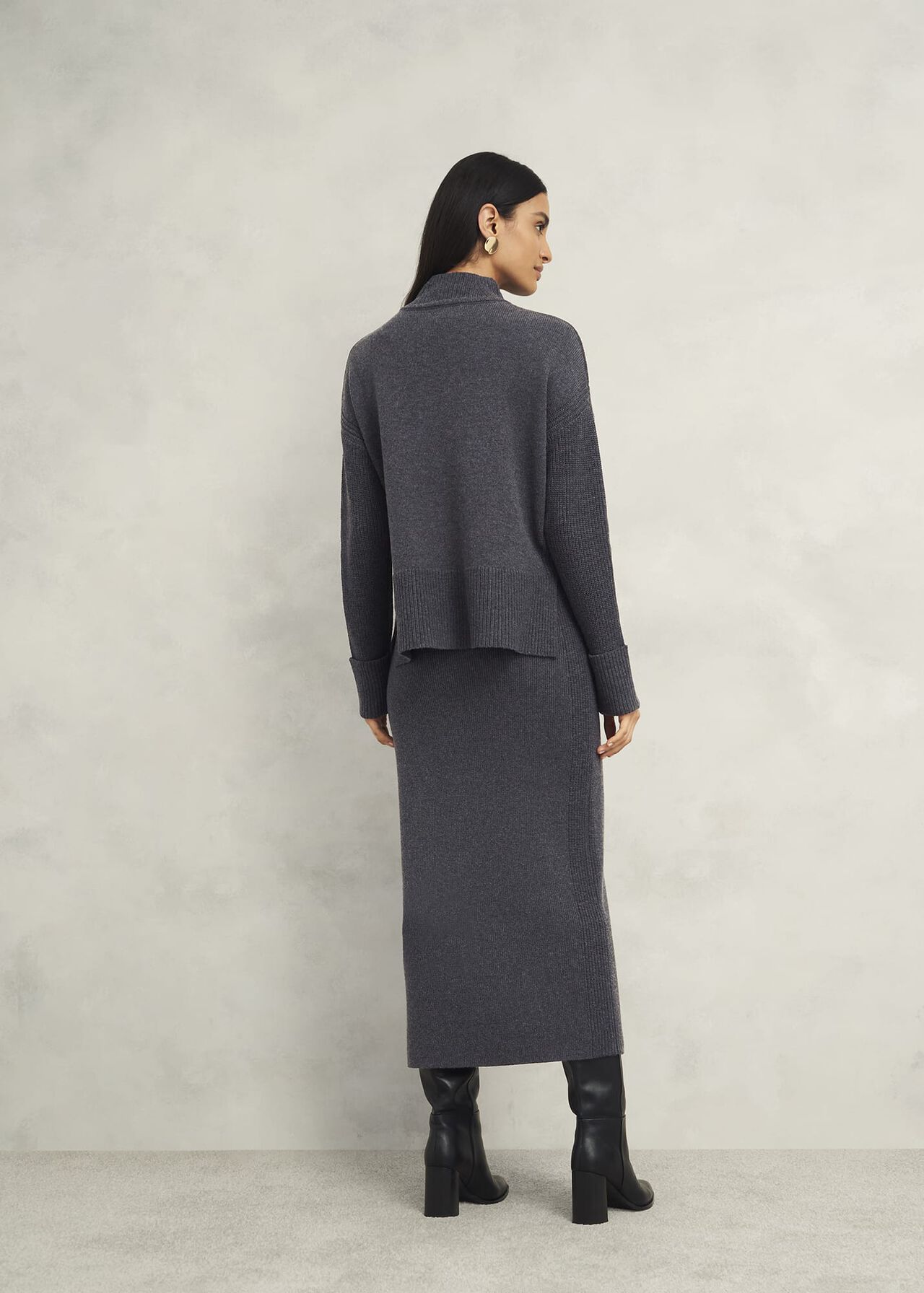 Gaskell Co-Ord Wool Cotton Sweater, Dark Grey Marl, hi-res