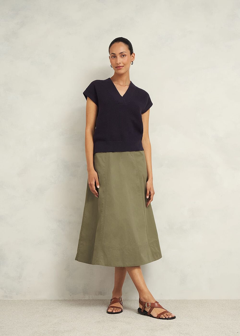 Ariel Cotton Knitted Top, Hobbs Navy, hi-res