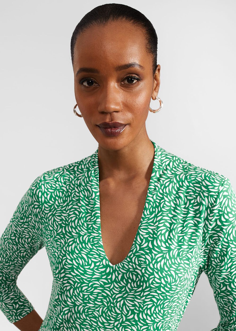 Aimee Printed Top, Green Ivory, hi-res