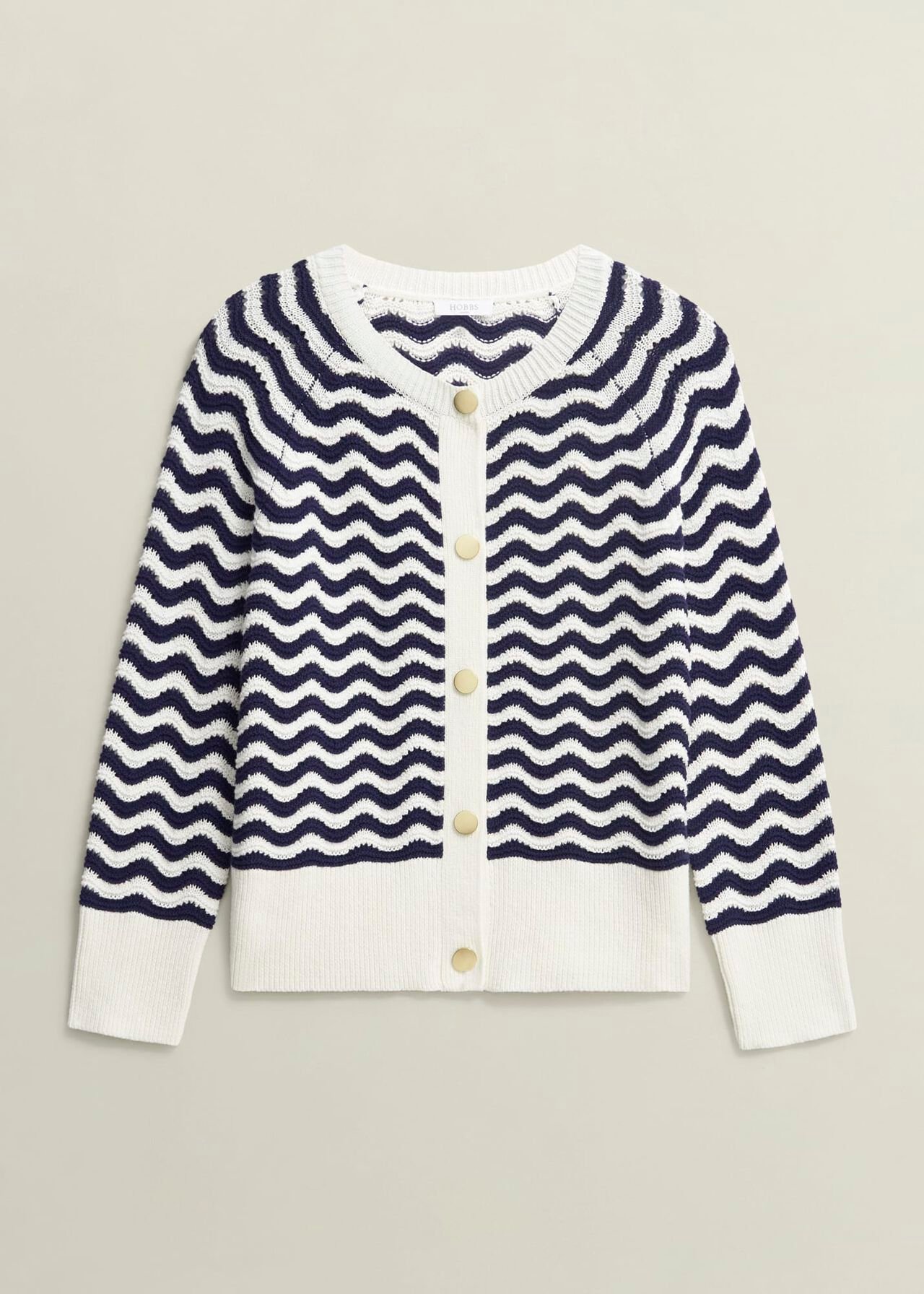 Lulu Cotton Cardigan, Navy Warm Ivory, hi-res