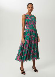 Carly Floral Midi Dress, Fld Grn Fschia, hi-res