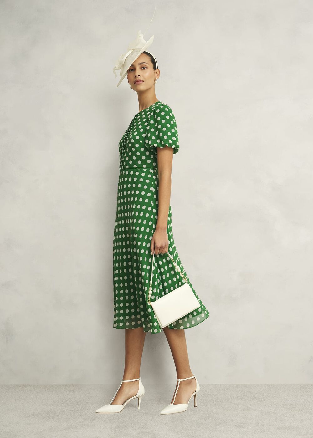 Petite Dorothy Spot Dress, Green Ivory, hi-res