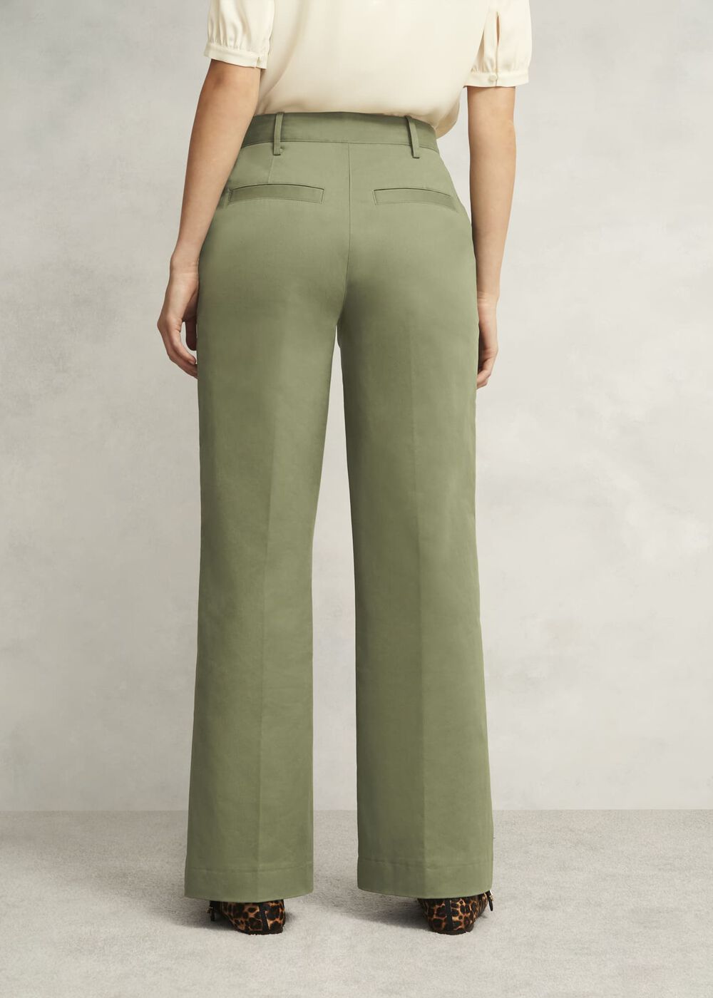 Dark Sage Green Kayley Cotton Trousers, Dark Sage, hi-res