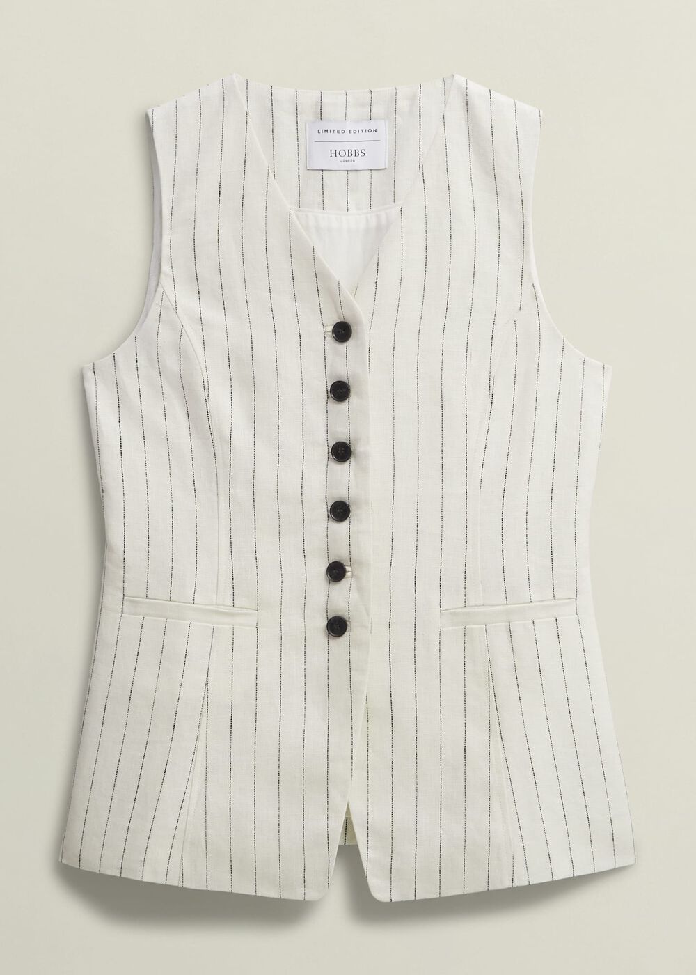 Groombridge Linen Waistcoat, Ivory Navy, hi-res
