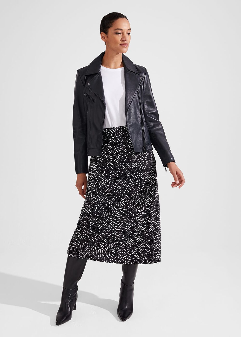 Jas Satin Skirt, Black Ivory, hi-res