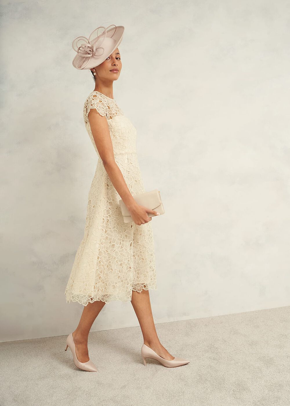 Johanna Lace Dress, Oyster, hi-res