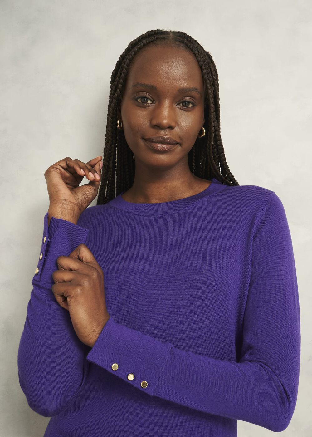 Purple Penny Merino Wool Crew Neck Knitted Sweater, Future Purple, hi-res