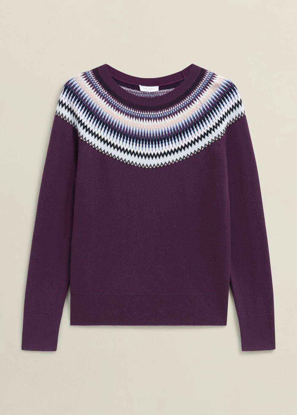 Purple Greta Wool Blend Fairisle Crew Neck Sweater, Vibrant Purple, hi-res