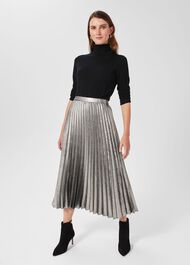 Annabella Pleated Skirt, Silver, hi-res