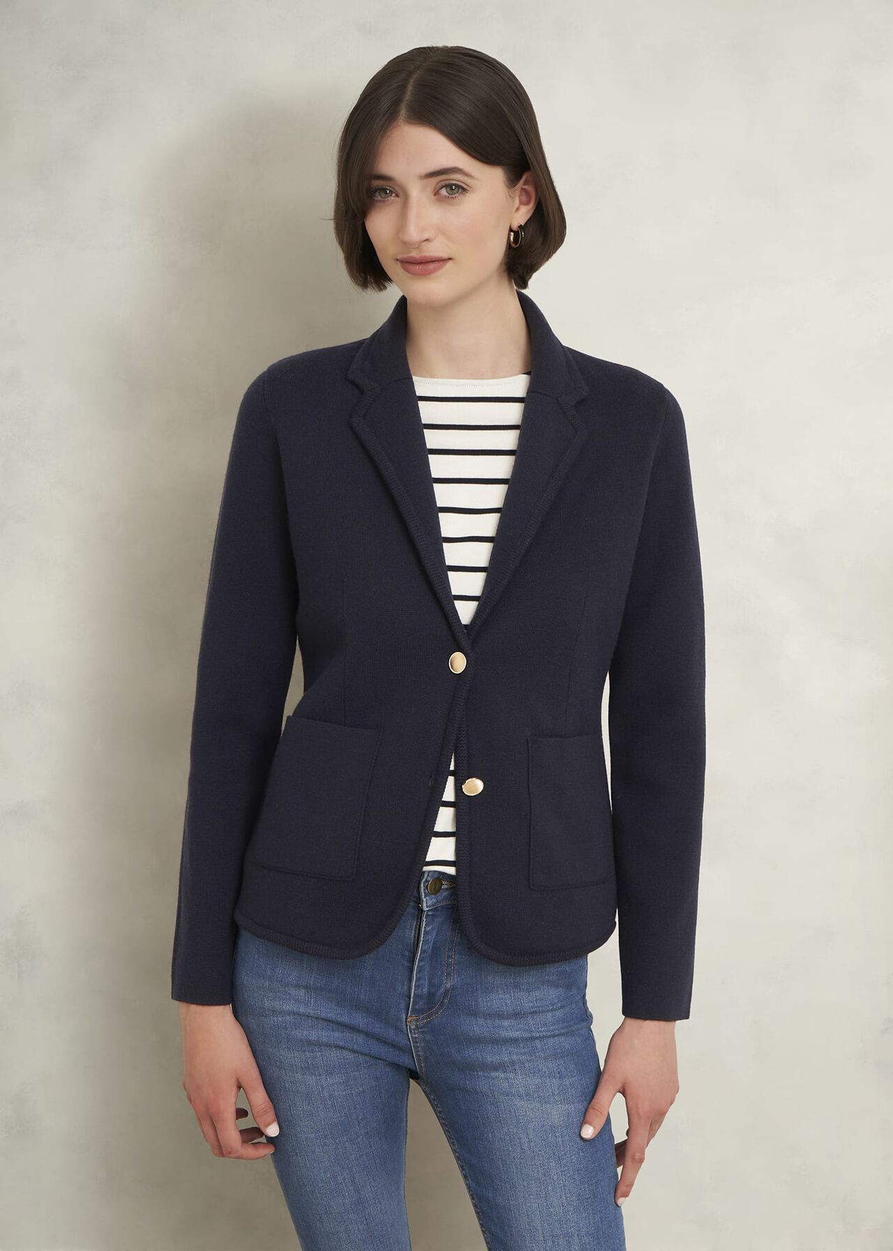 Holly Knitted Blazer With Wool, Hobbs Navy, hi-res
