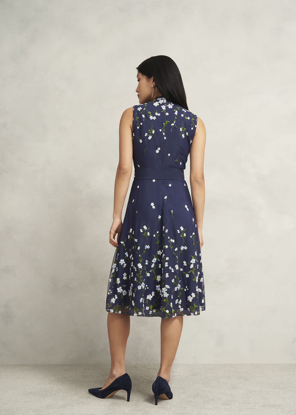 Aria Floral Embroidered Dress, Midnight Blue, hi-res
