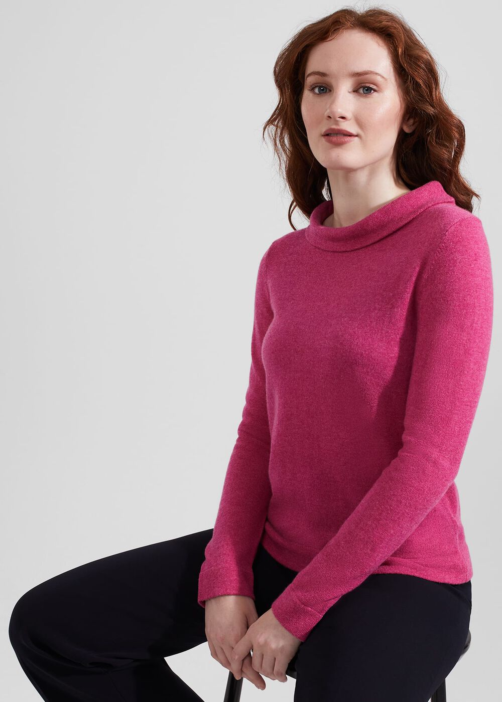 Audrey Wool Cashmere Sweater, Pink Marl, hi-res